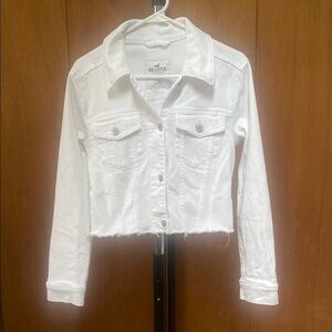 Hollister Cropped Frayed White Jean Jacket Size Small